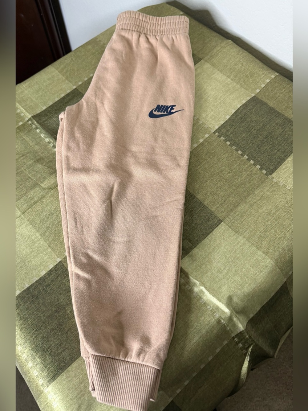 Nike Kids Tan Sweatpants with Navy Swoosh